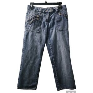 CK Jeans Cropped Denim Pants Y2K Zippers Pockets Blue Jeans Size 6‎